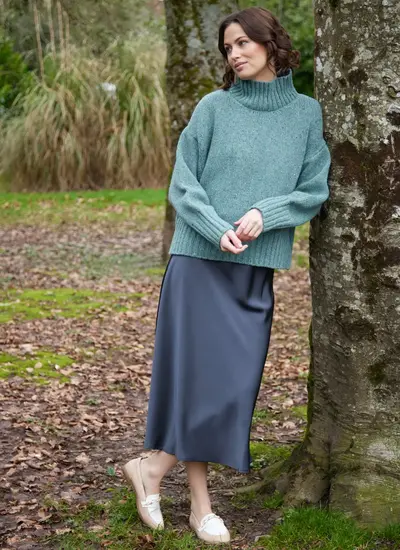 Paige Wool Cashmere Turtleneck Sweater in Ocean Mist